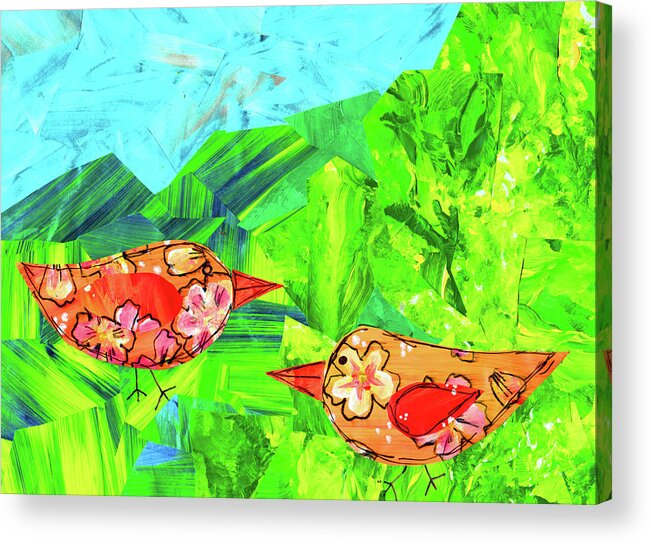 Mountain Birds Acrylic Print featuring the mixed media Mountain Birds by Wolf Heart Illustrations