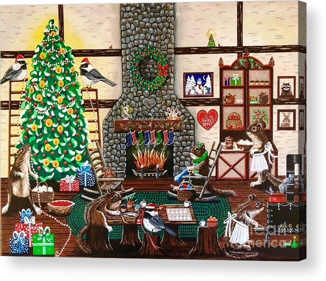 Chipmunks Acrylic Print featuring the painting Ms. Elizabeth's Holiday Home by Jennifer Lake