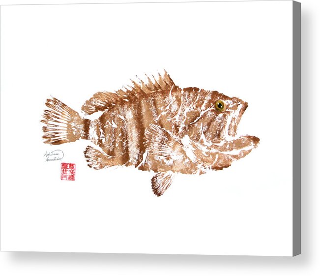 Grouper Acrylic Print featuring the painting Mystic Grouper - Brown by Adrienne Dye