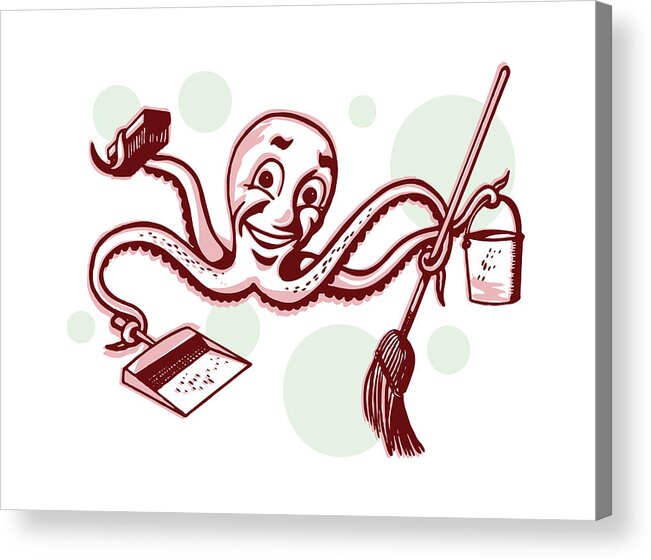 Animal Acrylic Print featuring the drawing Octopus Doing a Cleaning Chore with Each Tentacle by CSA Images