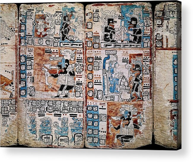 13th Century Acrylic Print featuring the drawing Page of the Tro-Cortesianus Codex or Madrid Codex. Mayan Codex. Gods and Men. 13th-15th centuries. by Album