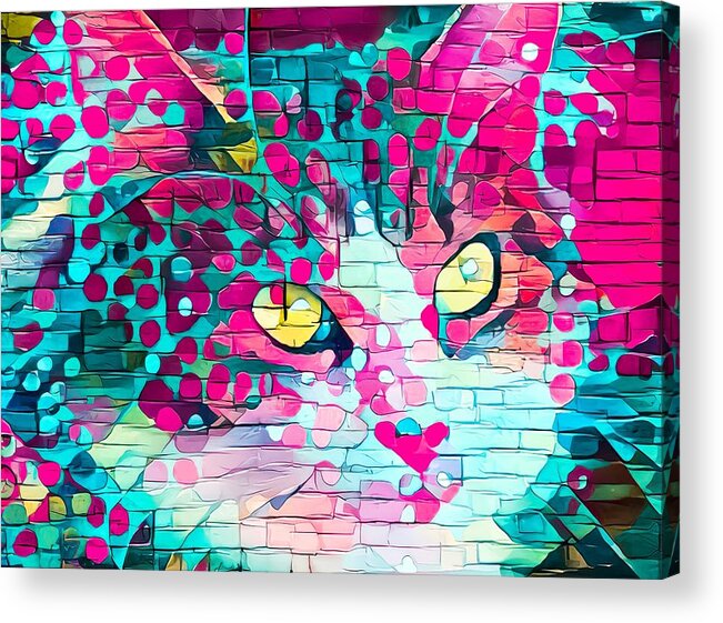 Daubs Acrylic Print featuring the digital art Paint My Cute Kitty Face Bright Pink by Don Northup
