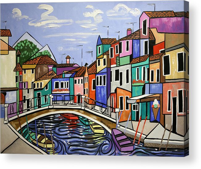 Cubism Acrylic Print featuring the painting Painted Buildings burano Venice by Anthony Falbo
