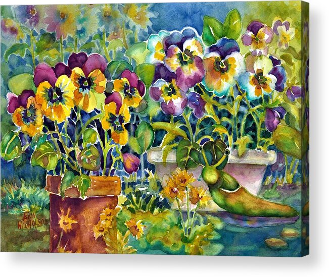 Patio Acrylic Print featuring the painting Patio Visitor by Ann Nicholson