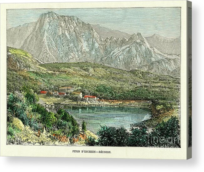 Réunion Acrylic Print featuring the drawing Piton D Enchein, Reunion, C1880.artist by Print Collector