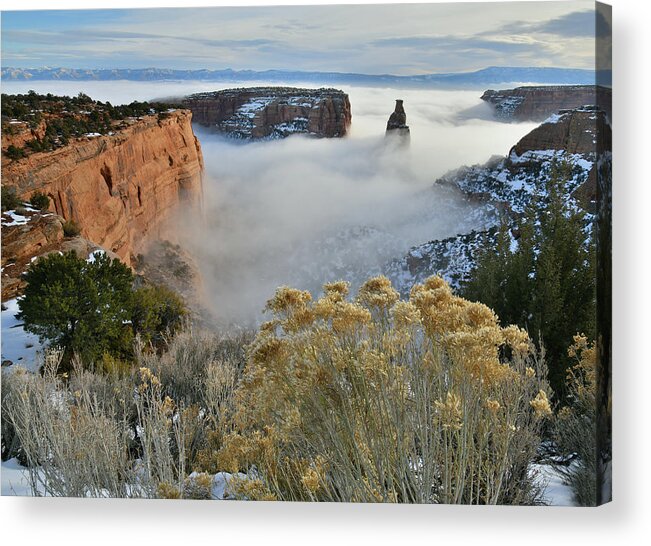 Colorado National Monument Acrylic Print featuring the photograph Rim Rock Drive View of Fogged Independence Canyon by Ray Mathis