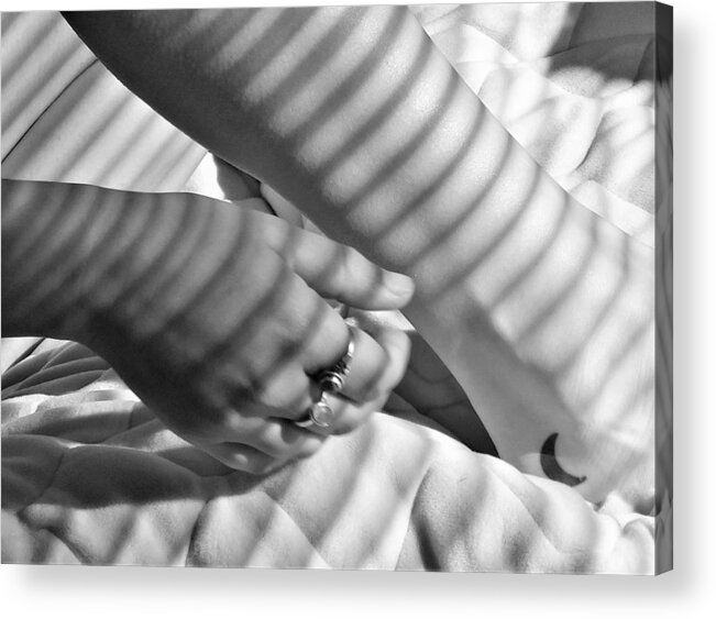 - Rings And Waning Moon Acrylic Print featuring the photograph - Rings and Waning Moon - by THERESA Nye