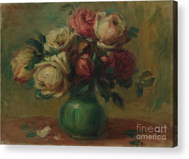 Vase Acrylic Print featuring the drawing Roses In A Vase by Heritage Images