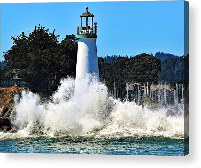 Santa Cruz Acrylic Print featuring the photograph Santa Cruz Lighthouse and Crashing Waves by Marilyn MacCrakin
