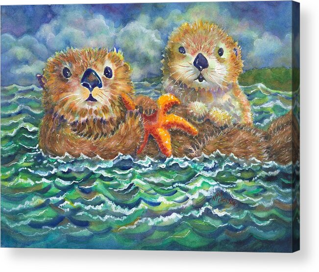Sea Otters Acrylic Print featuring the painting Sea Otters by Ann Nicholson