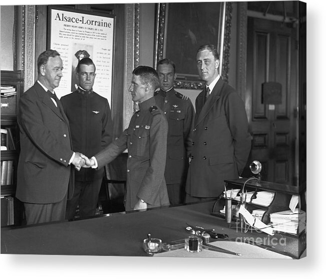 Mature Adult Acrylic Print featuring the photograph Secretary Of The Navy Congratulating by Bettmann