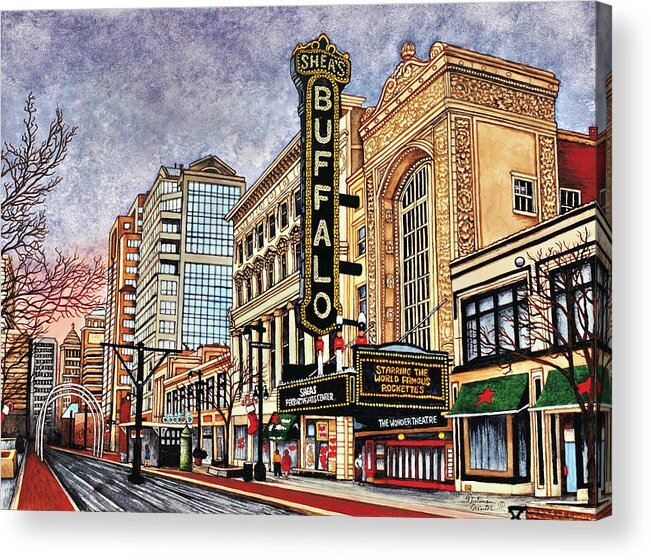 Buffalo City Acrylic Print featuring the painting Shea's Buffalo, Buffalo Ny by Thelma Winter