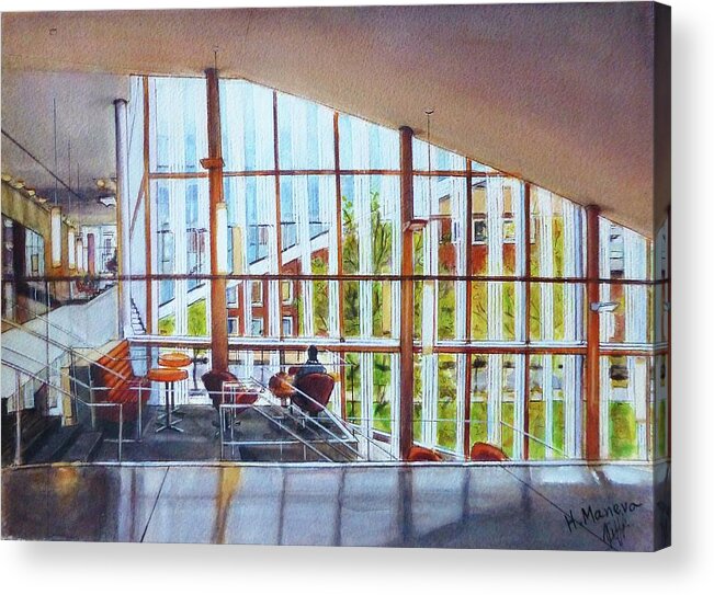 Architecture Acrylic Print featuring the painting Singh Center for Nanotechnology, University of Pennsylvania by Henrieta Maneva