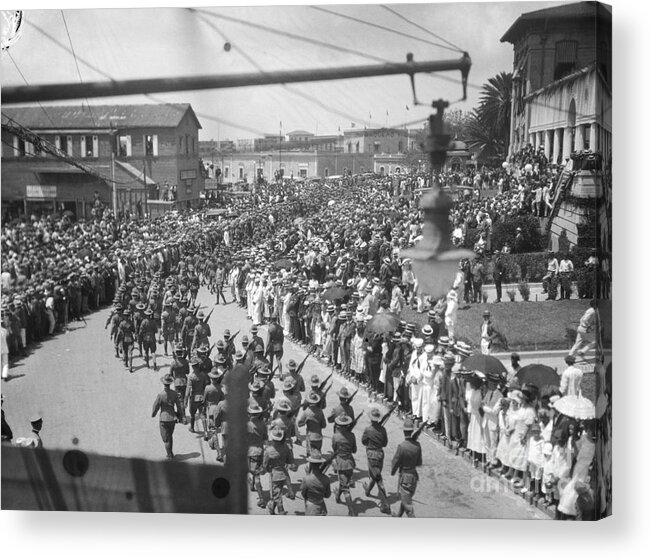 Crowd Of People Acrylic Print featuring the photograph Soldiers Parading In Celebration by Bettmann