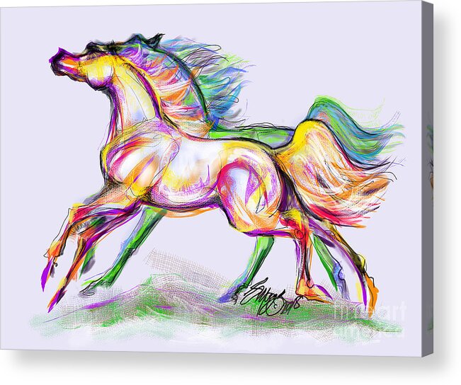 Equine Artist Stacey Mayer Acrylic Print featuring the digital art Crayon Bright Horses by Stacey Mayer