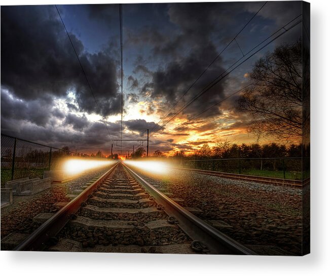 Belgium Acrylic Print featuring the photograph Standing On The Train Tracks by Erlend Robaye - Erroba