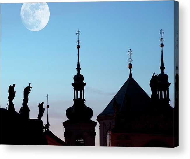 Statue Acrylic Print featuring the photograph Statues And Spires In Silhouette, Prague by Shanna Baker