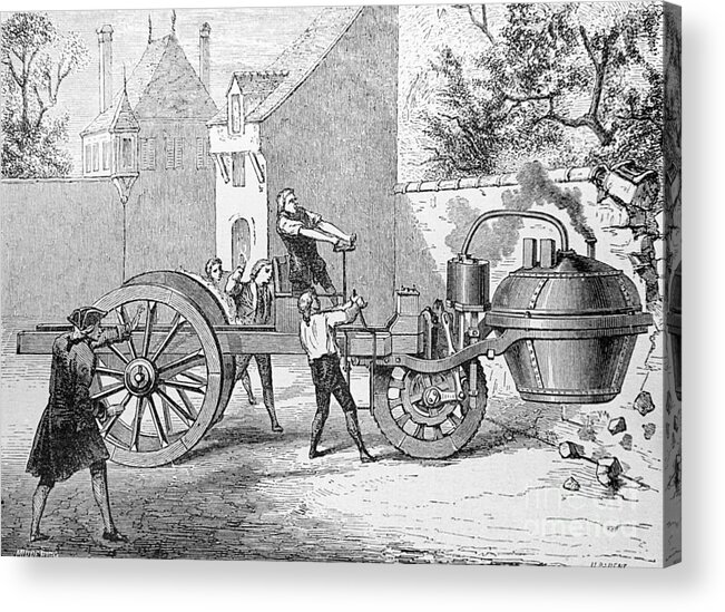 Engraving Acrylic Print featuring the photograph Steam Engine Crushing A Wall, 1770 by Bettmann