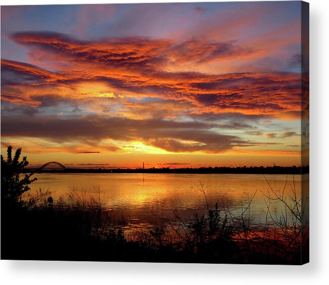 Sunset Acrylic Print featuring the photograph Sunset on the Delaware No. One by Linda Stern
