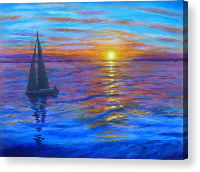 Sunset Sail Acrylic Print featuring the painting Sunset Sail by Amelie Simmons