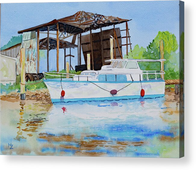 Boat Acrylic Print featuring the painting Tarpon Springs Boat Dock by Margaret Zabor