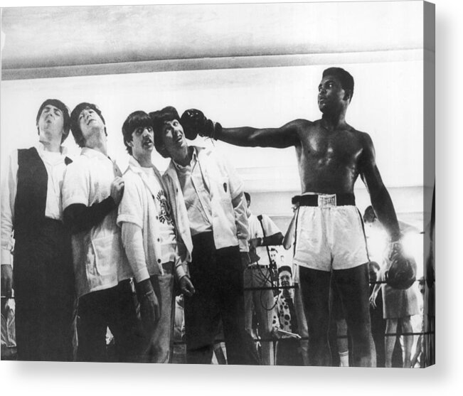 Sports Training Acrylic Print featuring the photograph The Beatles And Muhammad Ali In 1964 by Keystone-france