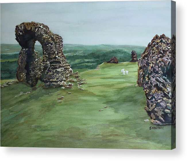 Castell Acrylic Print featuring the painting The Bones of Dinas Bran by Jenny Armitage