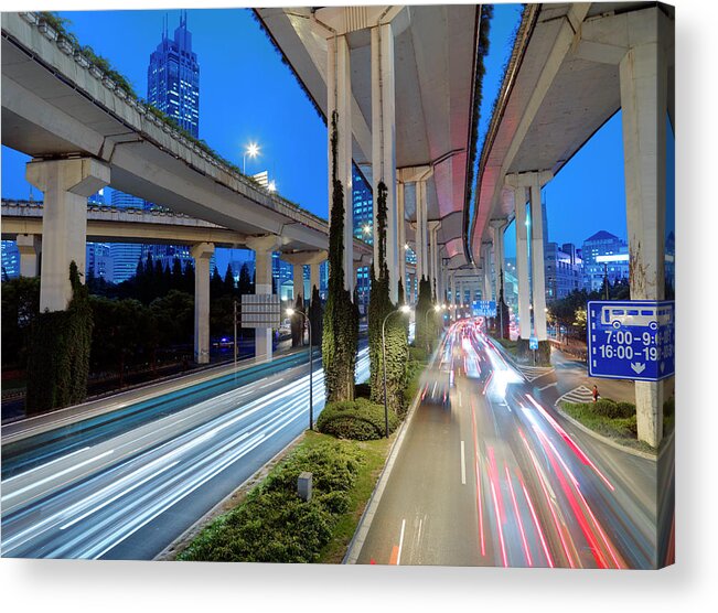 Blurred Motion Acrylic Print featuring the photograph The Overlapping Lanes Of A Highway by Xpacifica