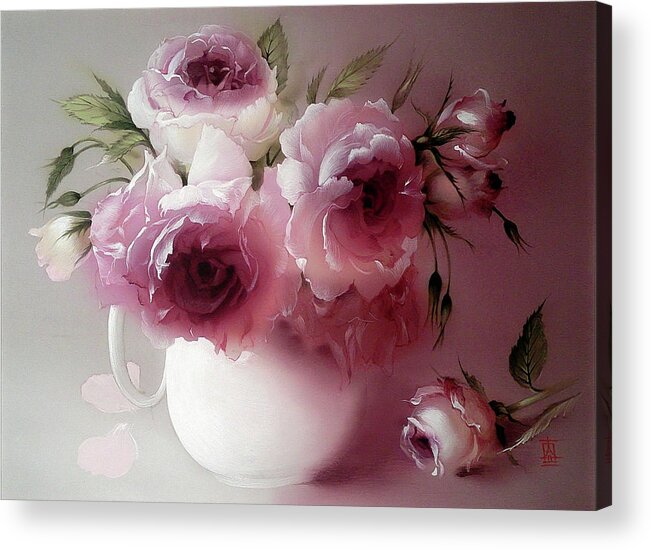 Russian Artists New Wave Acrylic Print featuring the painting The Tender Fragrance of Roses by Alina Oseeva