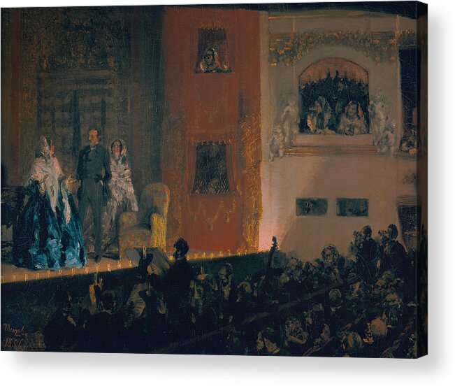 19th Century Art Acrylic Print featuring the painting The Theatre du Gymnase by Adolph Menzel