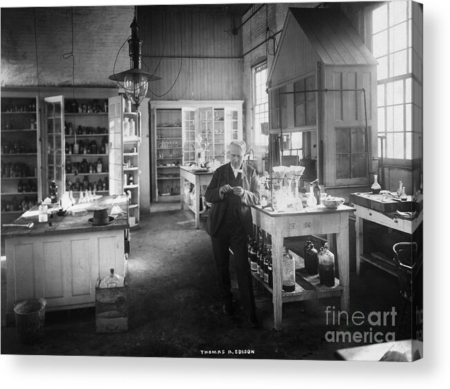 People Acrylic Print featuring the photograph Thomas Edison Standing In Laboratory by Bettmann