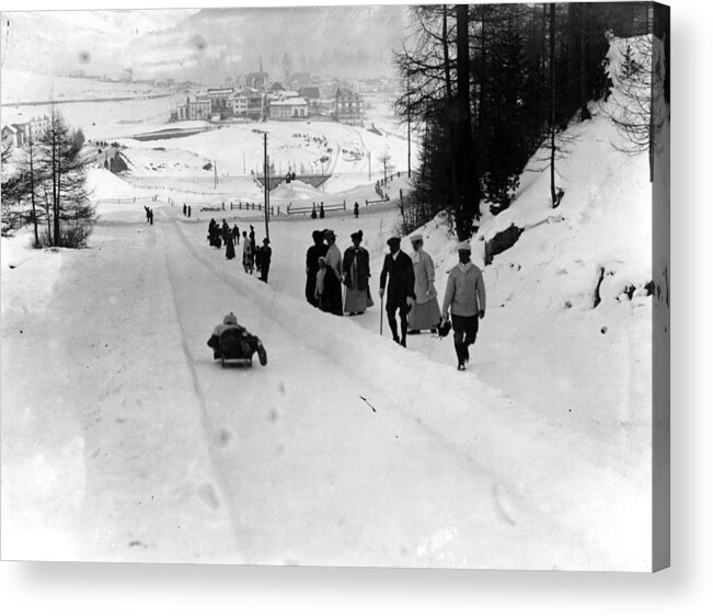Crowd Acrylic Print featuring the photograph Tobogganing Slope by Topical Press Agency