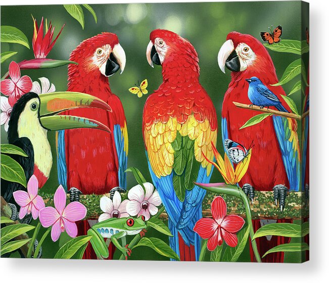 Tropical Birds Acrylic Print featuring the painting Tropical Friends by William Vanderdasson