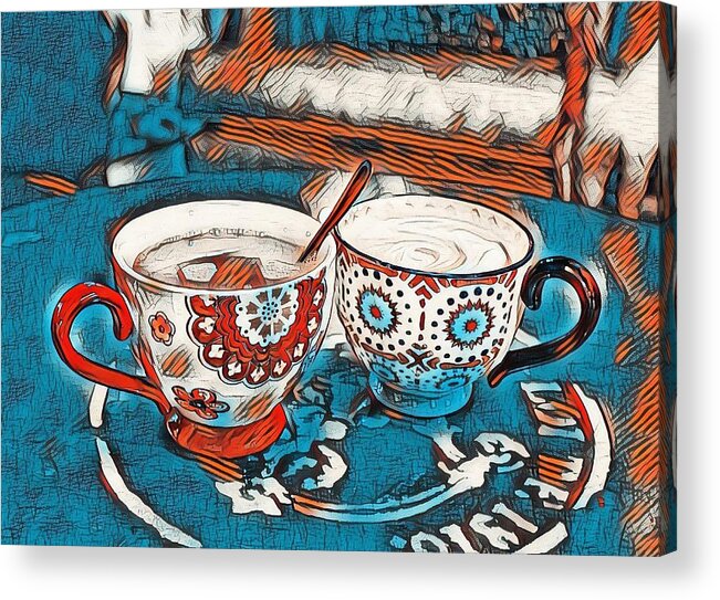 Coffee Acrylic Print featuring the photograph Twin Coffee Cups by Angel Eowyn