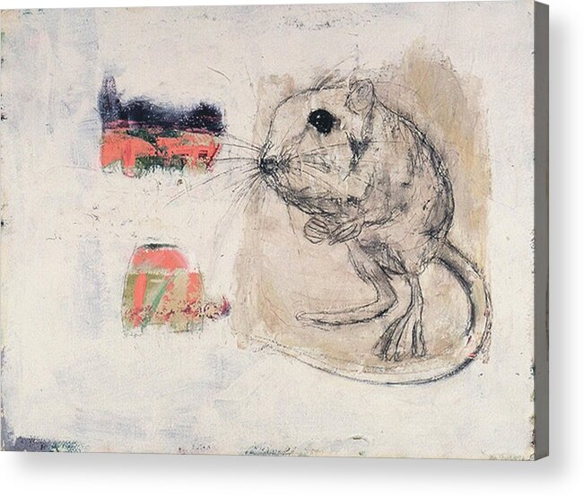 Mouse Acrylic Print featuring the painting Uninvited Houseguest by Janet Zoya