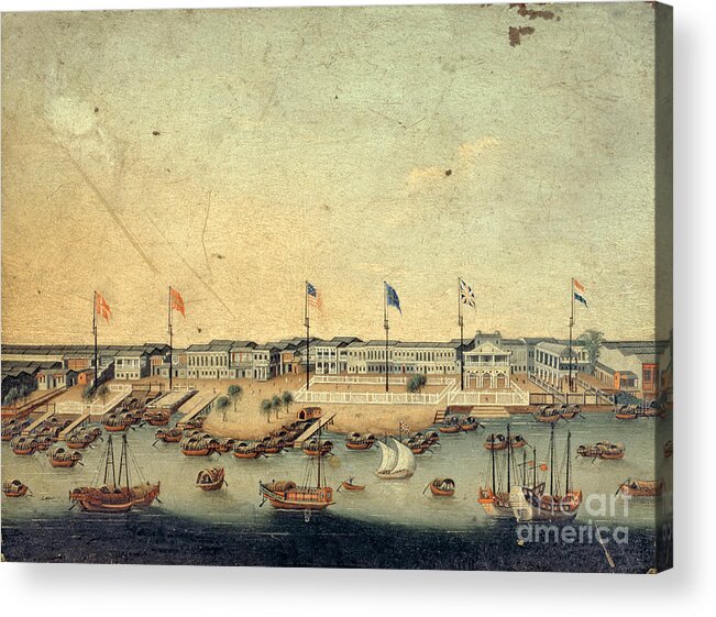 Boat Acrylic Print featuring the painting View Of The Hongs At Canton With The Danish, Austrian, American, Swedish, British And Dutch Factories by Chinese School
