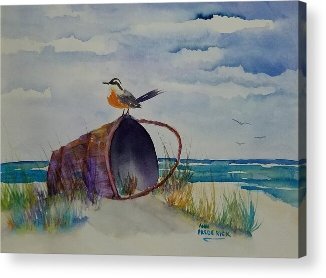 Ocean Acrylic Print featuring the painting Washed up by Ann Frederick
