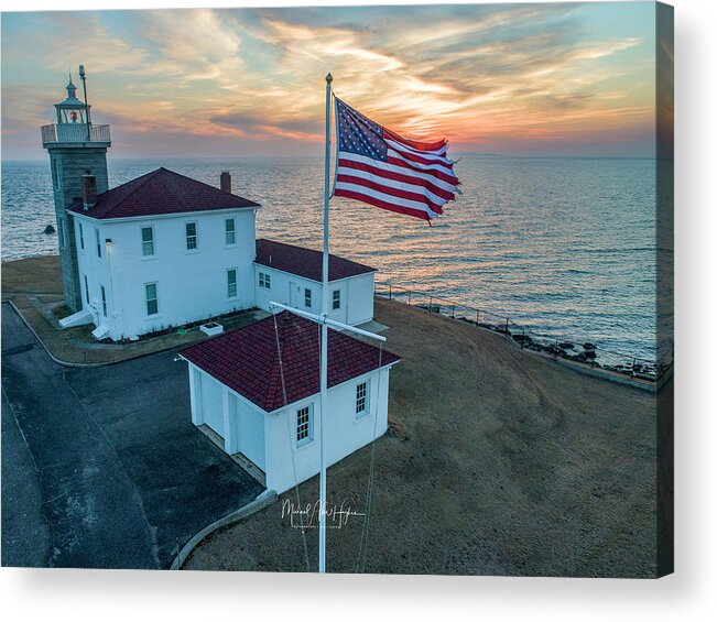 Lighthouse Acrylic Print featuring the photograph Watch Hill Lighthouse #1 by Veterans Aerial Media LLC