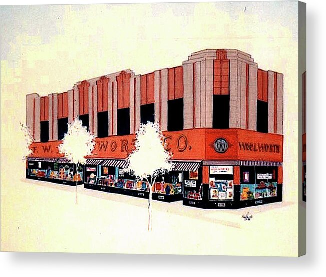 Market Street Acrylic Print featuring the painting Woolworth on Market St. by William Renzulli