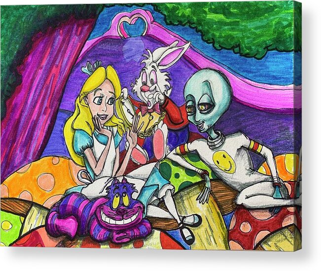Alice In Wonderland Acrylic Print featuring the drawing An Alien in Wonderland #1 by Similar Alien