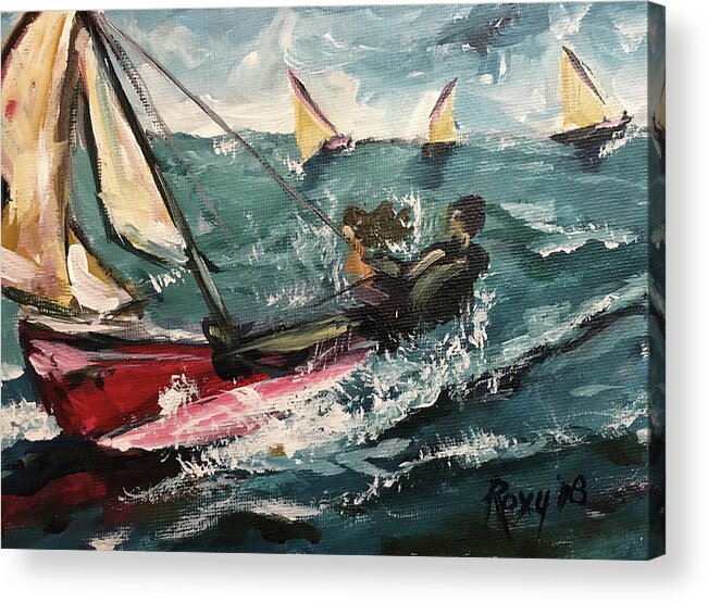 Catamaran Acrylic Print featuring the painting Cat Sailing #1 by Roxy Rich