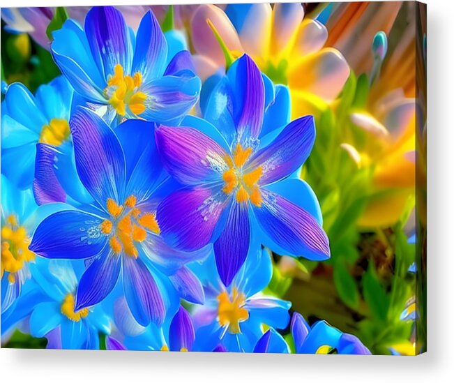 Digital Acrylic Print featuring the digital art Flower Blues #1 by Beverly Read