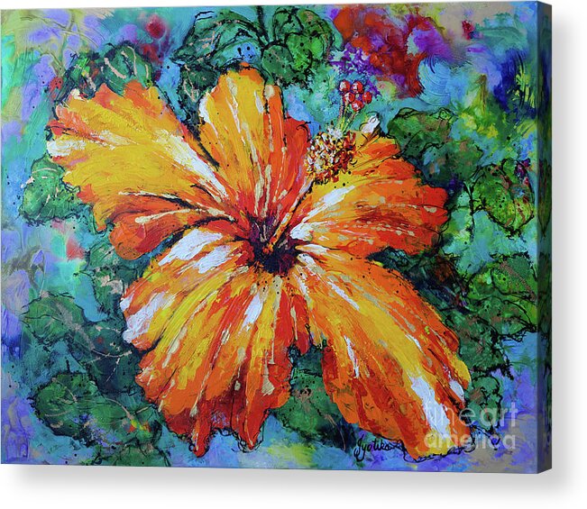 Orange Hibiscus Acrylic Print featuring the painting Orange Hibiscus by Jyotika Shroff