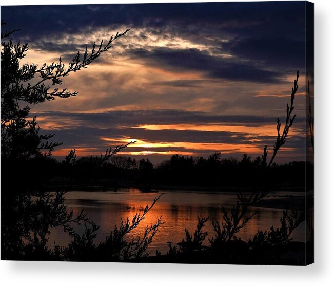 Sunset Clouds Trees Water Acrylic Print featuring the photograph Sunset Reflections #1 by Elaine Franklin