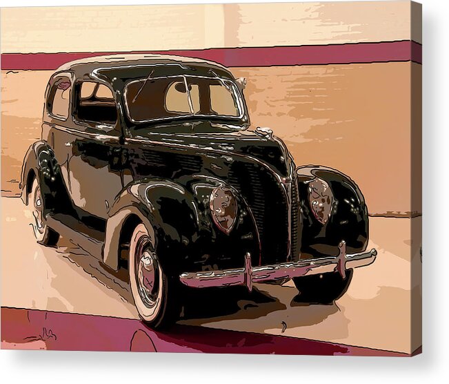 Ford Acrylic Print featuring the drawing 1938 Ford Tudor 2 Dr Digital Drawing by Flees Photos