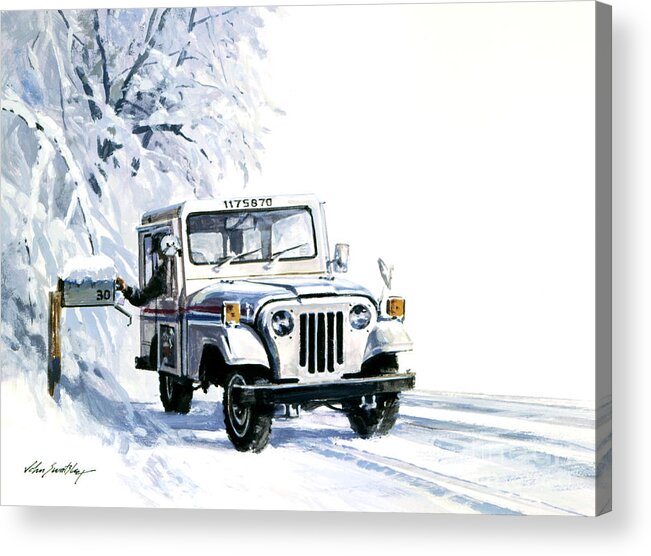 John Swatsley Acrylic Print featuring the painting 1980s U.S. Postal Service Jeep by John Swatsley