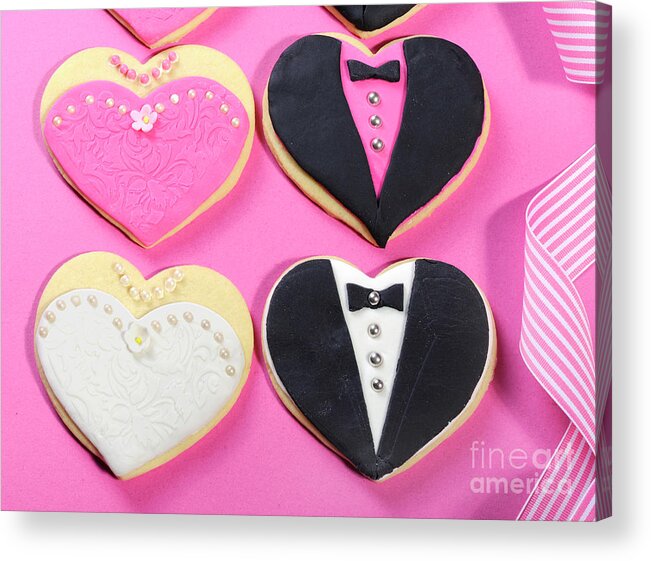 Wedding Acrylic Print featuring the photograph Wedding cookies in bridal party design. #2 by Milleflore Images