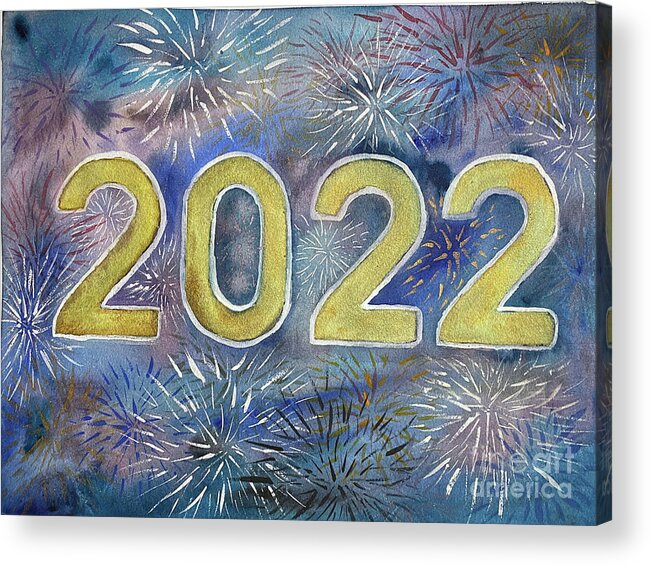 2022 Acrylic Print featuring the painting 2022 Fireworks by Lisa Neuman