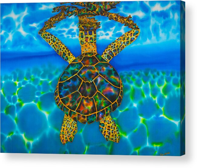 Sea Turtle Acrylic Print featuring the painting Opal Sea Turtle #3 by Daniel Jean-Baptiste