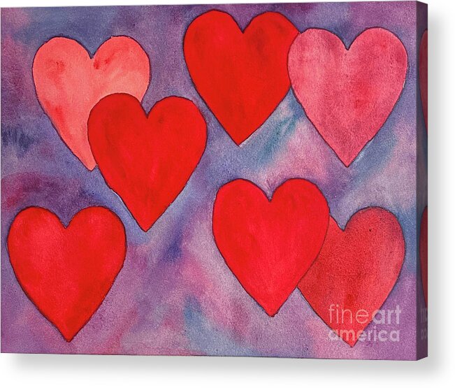 Hearts Acrylic Print featuring the painting 7 Hearts by Lisa Neuman